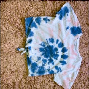 Bluepink and white tye dye knotted shirt-Hollister